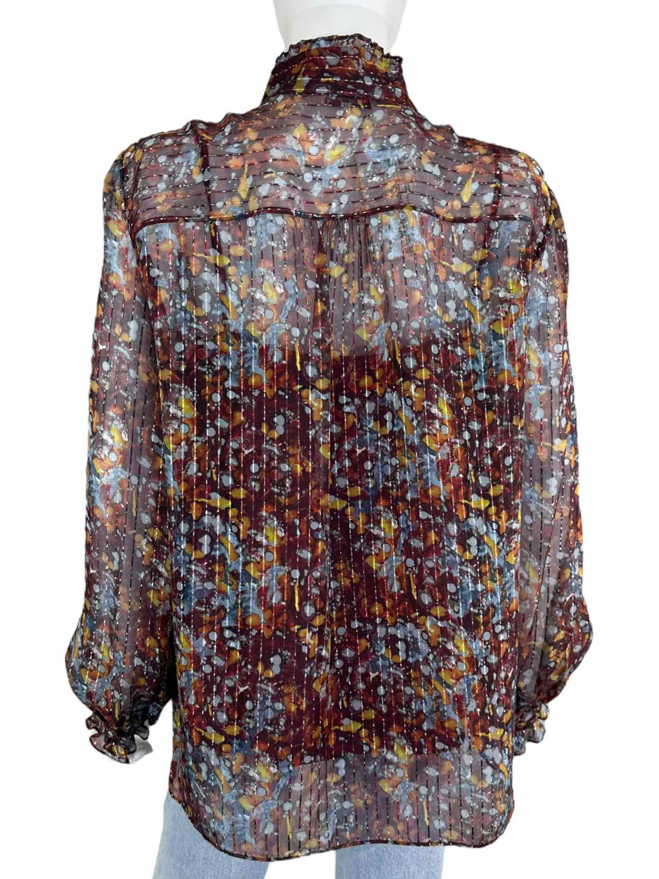 LAFAYETTE 148 NEW YORK Silk Blend Metallic Sheer Blouse Size L