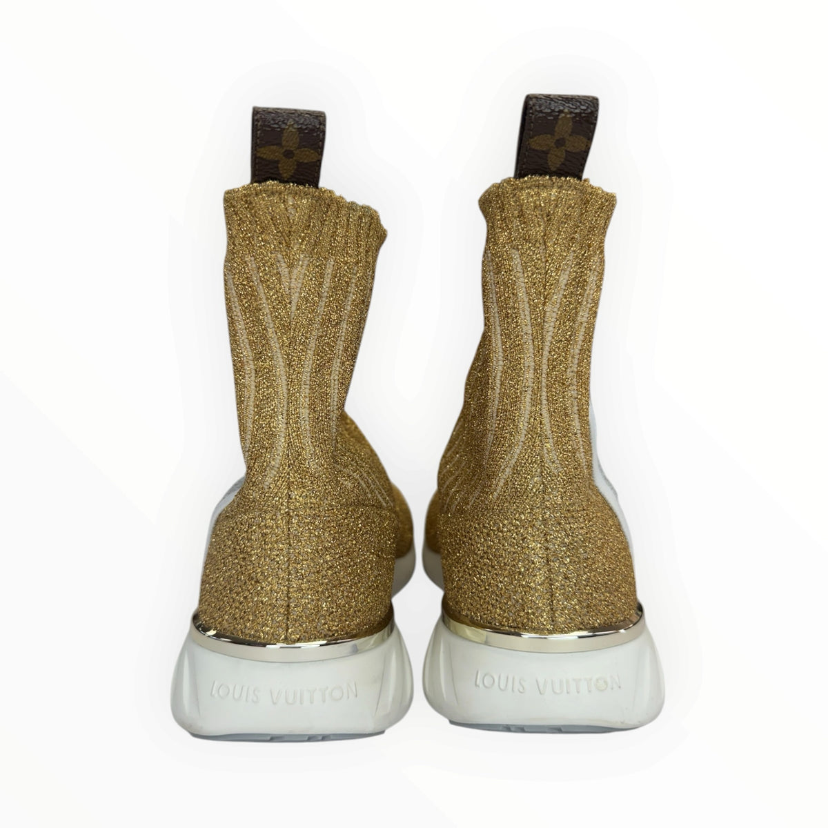 Louis Vuitton Gold Metallic Aftergame Sock Sneakers Size 37