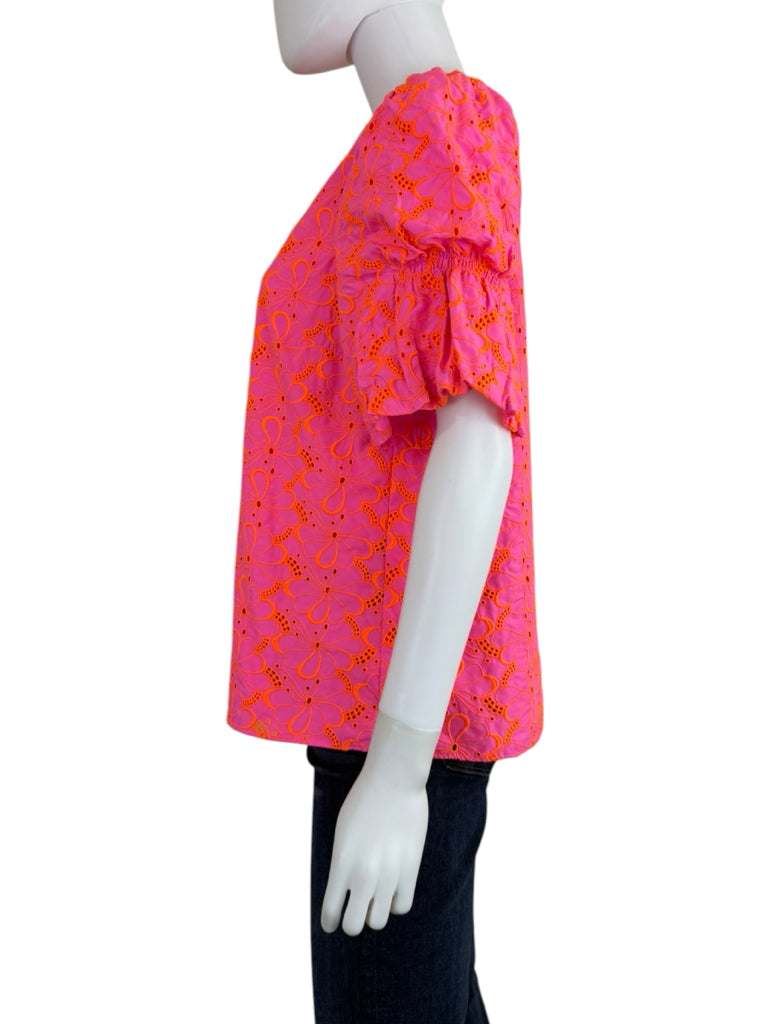 Lilly Pulitzer Pink Lailah Eyelet Embroidered Top Size L
