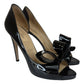 VALENTINO GARAVANI Black Patent Leather Couture Bow Peep-Toe Pumps Size 38