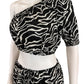 Rails Black Zebra Evy One Shoulder Cropped Top & Skirt Size XS