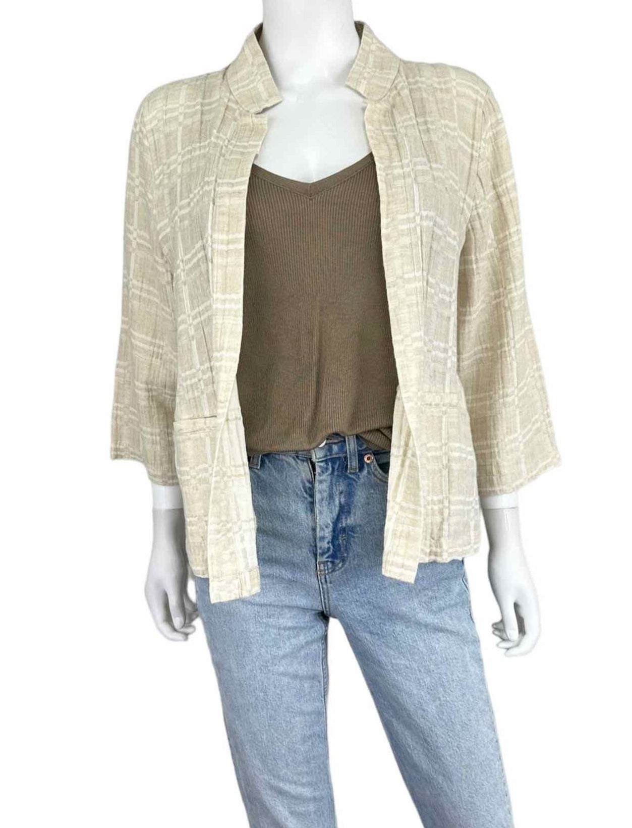 EILEEN FISHER NWT Tan Plaid Organic Jacket Size LP