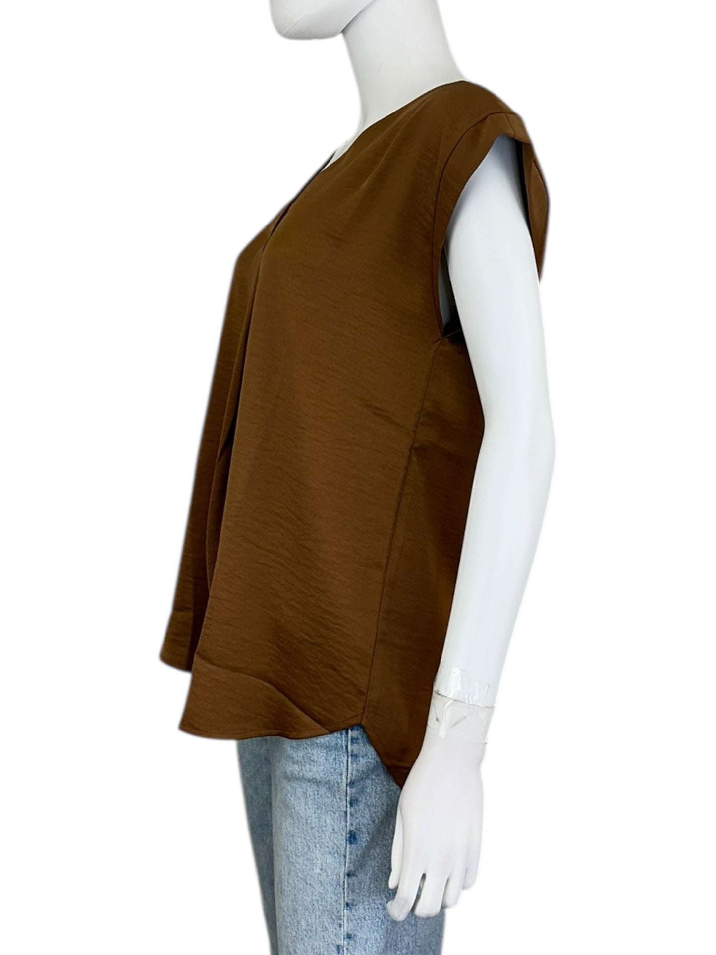 NWT LOFT Brown Satin Blouse Size S