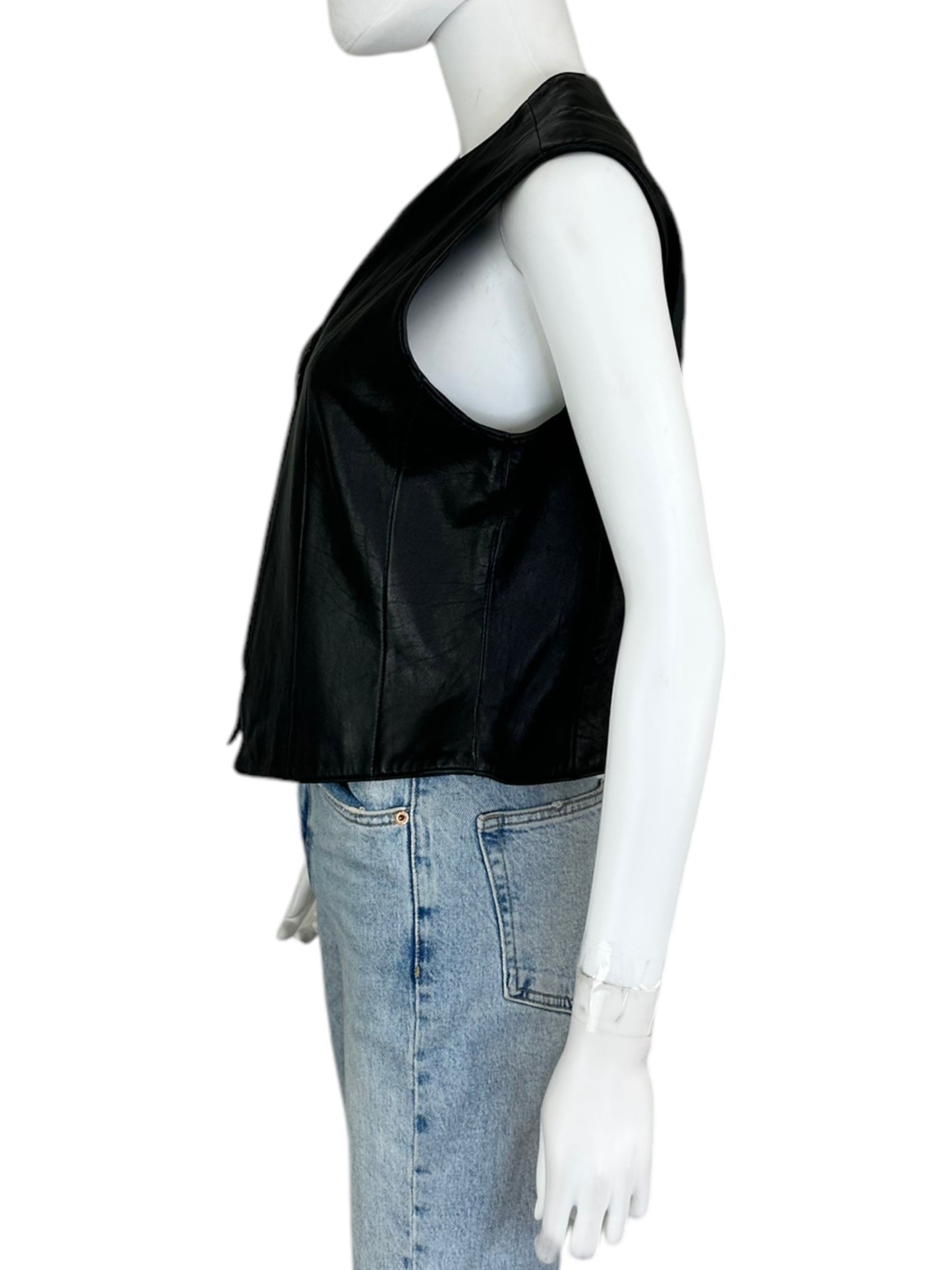 Vintage Jacqueline Ferrer Black Leather Vest Size 8