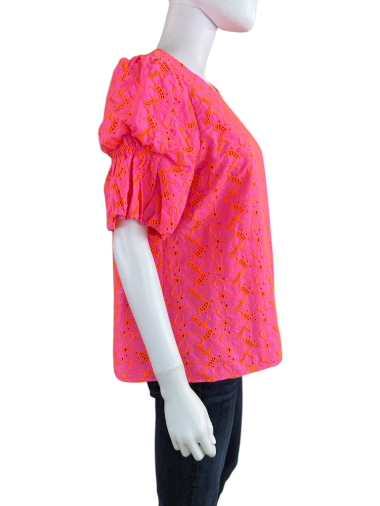 Lilly Pulitzer Pink Lailah Eyelet Embroidered Top Size L
