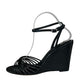 PAIGE Black Sami Ankle Strap Wedge Size 9.5