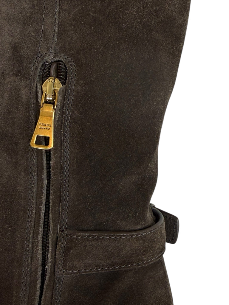 PRADA Brown Suede Wedge Knee Boots Size 7
