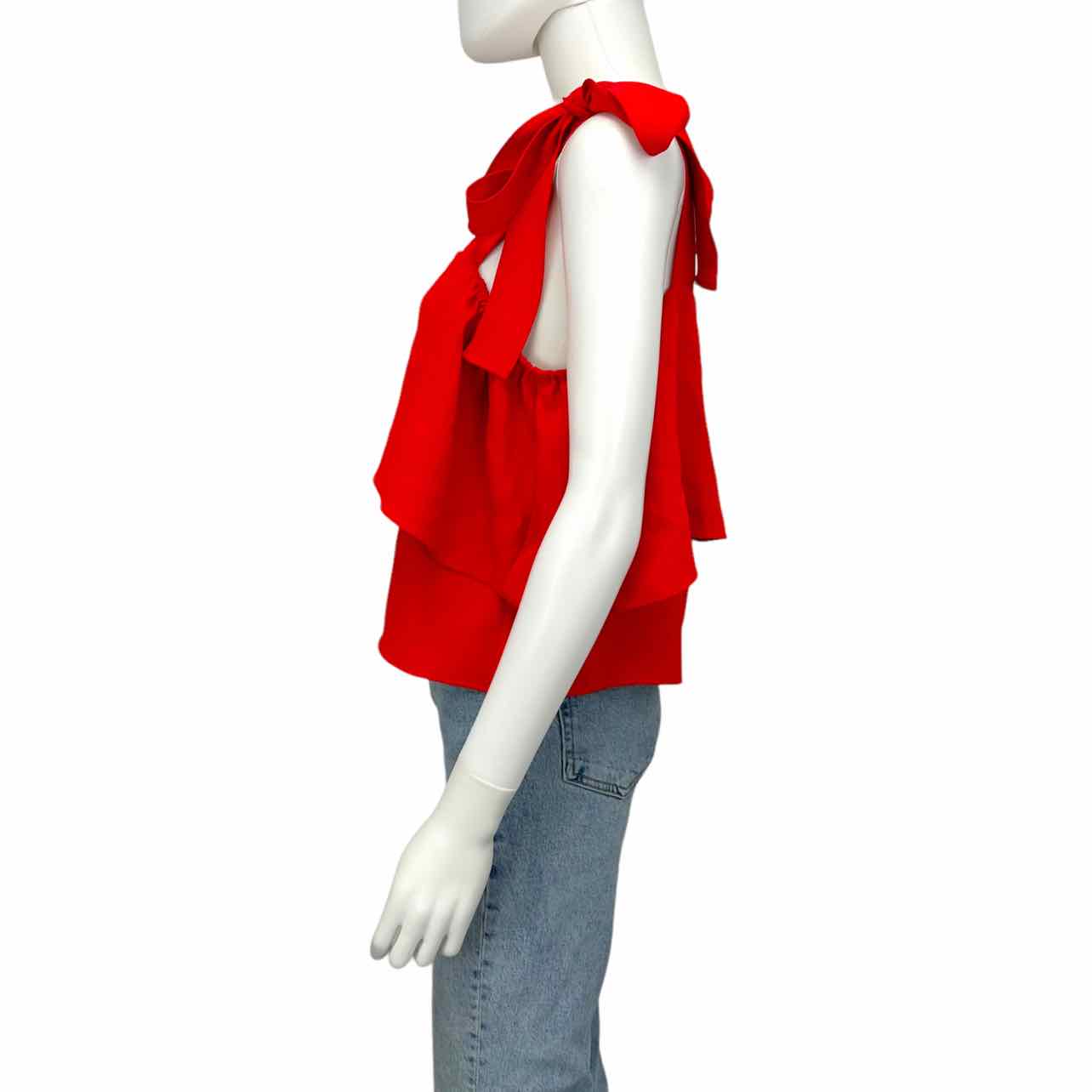 AMANDA UPRICHARD Red Ruffle Tie Closure Tank Size S