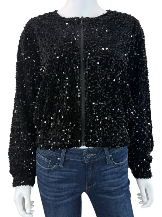 GEMMA + JANE NWT Black Sequin Bomber Jacket Size M