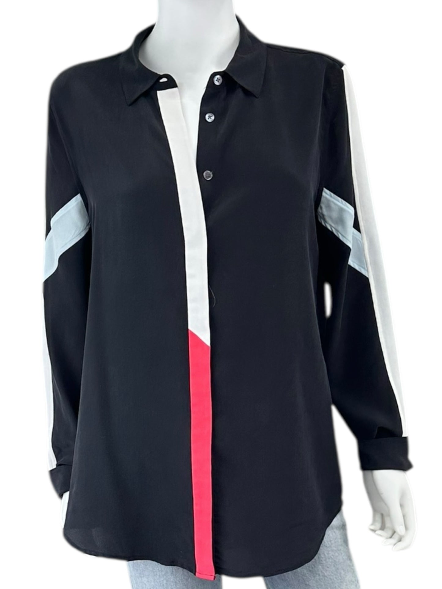 EQUIPMENT Black Colorblock Silk Button-down Shirt Size L