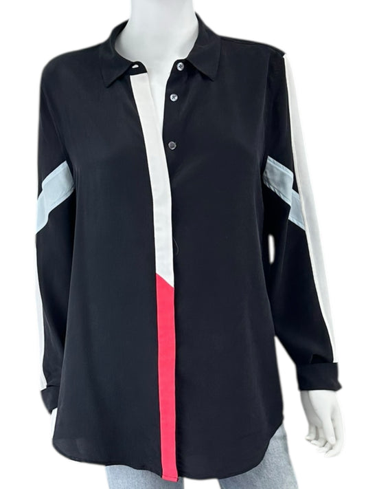 EQUIPMENT Black Colorblock Silk Button-down Shirt Size L