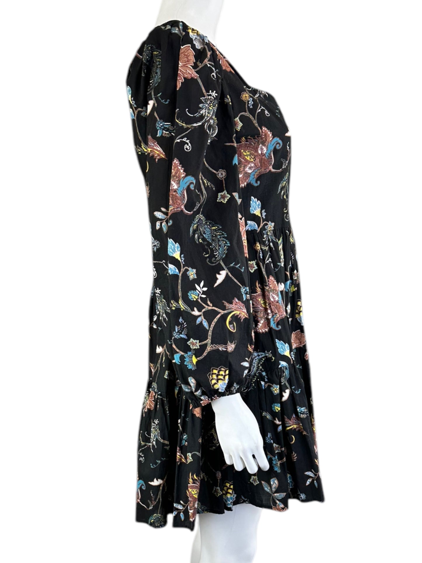 Mille Black Floral Paisley Print Mini Dress Size M