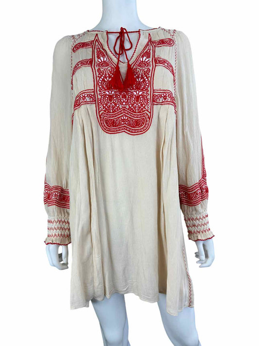 Free People Cream and Red Tunic Size XS