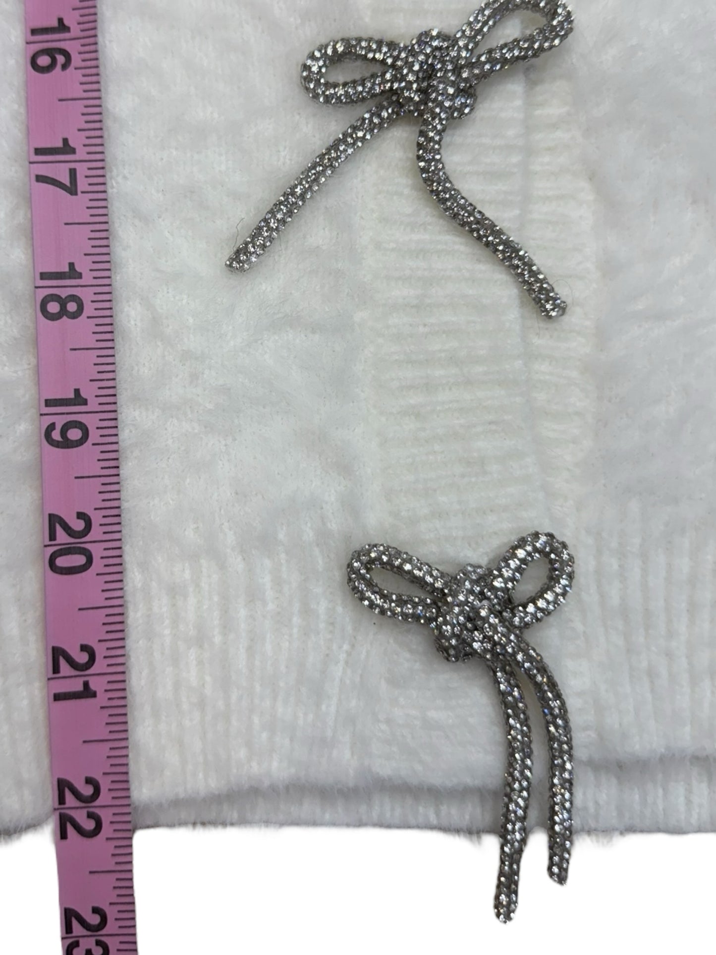 Sadie & Sage NWT White Porcelain Rhinestone Bow Cardigan Size L