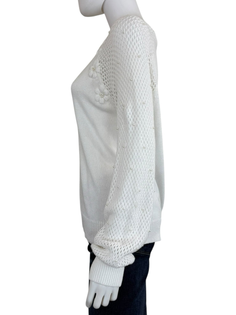 Lilly Pulitzer White 100% Cotton Open Stitch Sweater Size L
