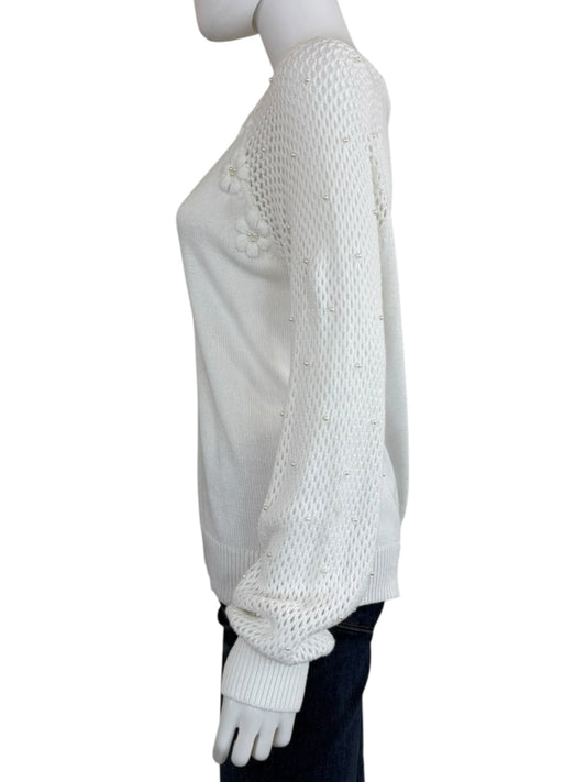 Lilly Pulitzer White 100% Cotton Open Stitch Sweater Size L