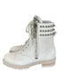 Christian Louboutin Cream Winter Spikes Flat Combat Boots Size 37.5