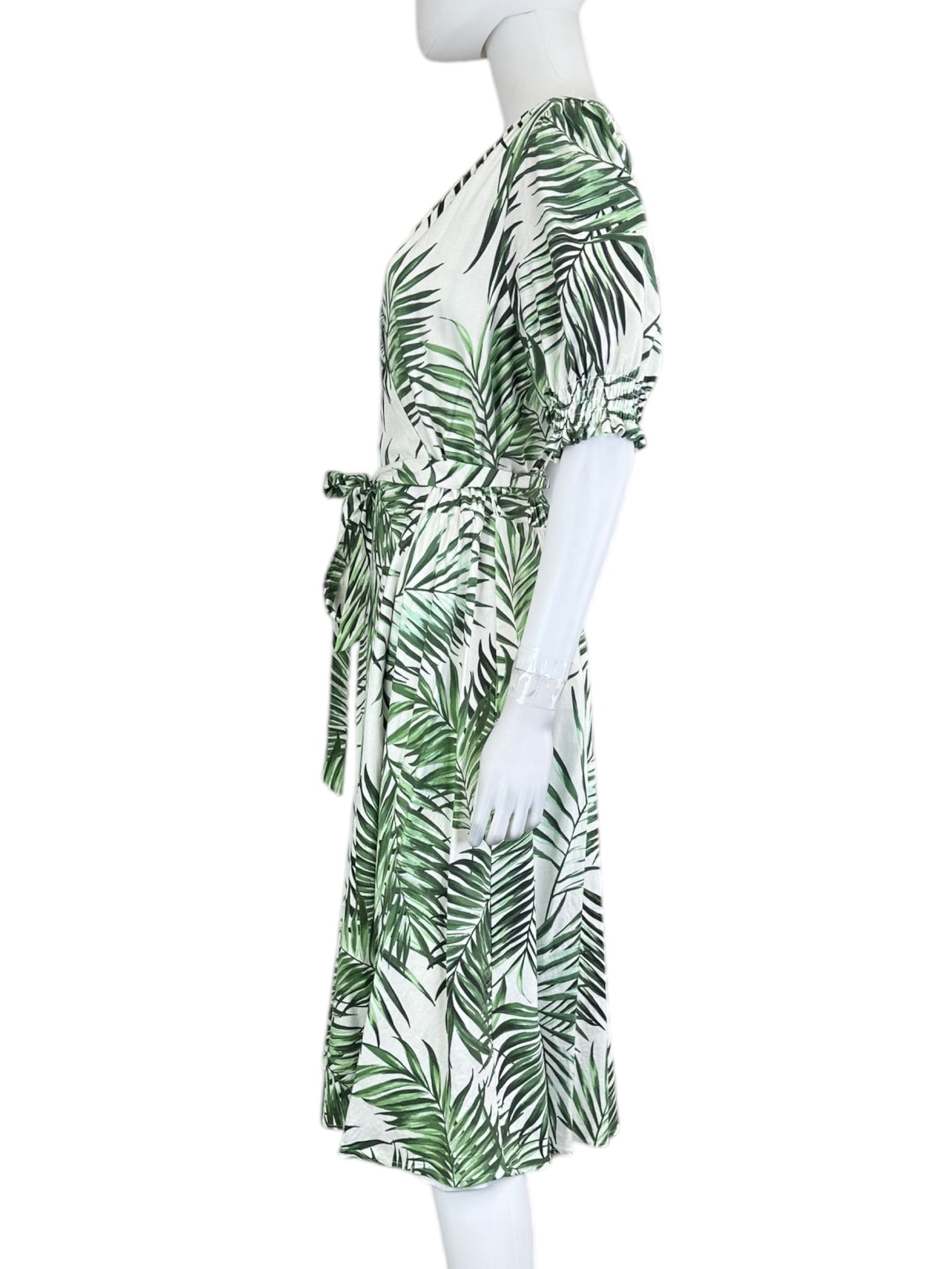 ALEX MARIE Green Palm Print Midi Dress Size L