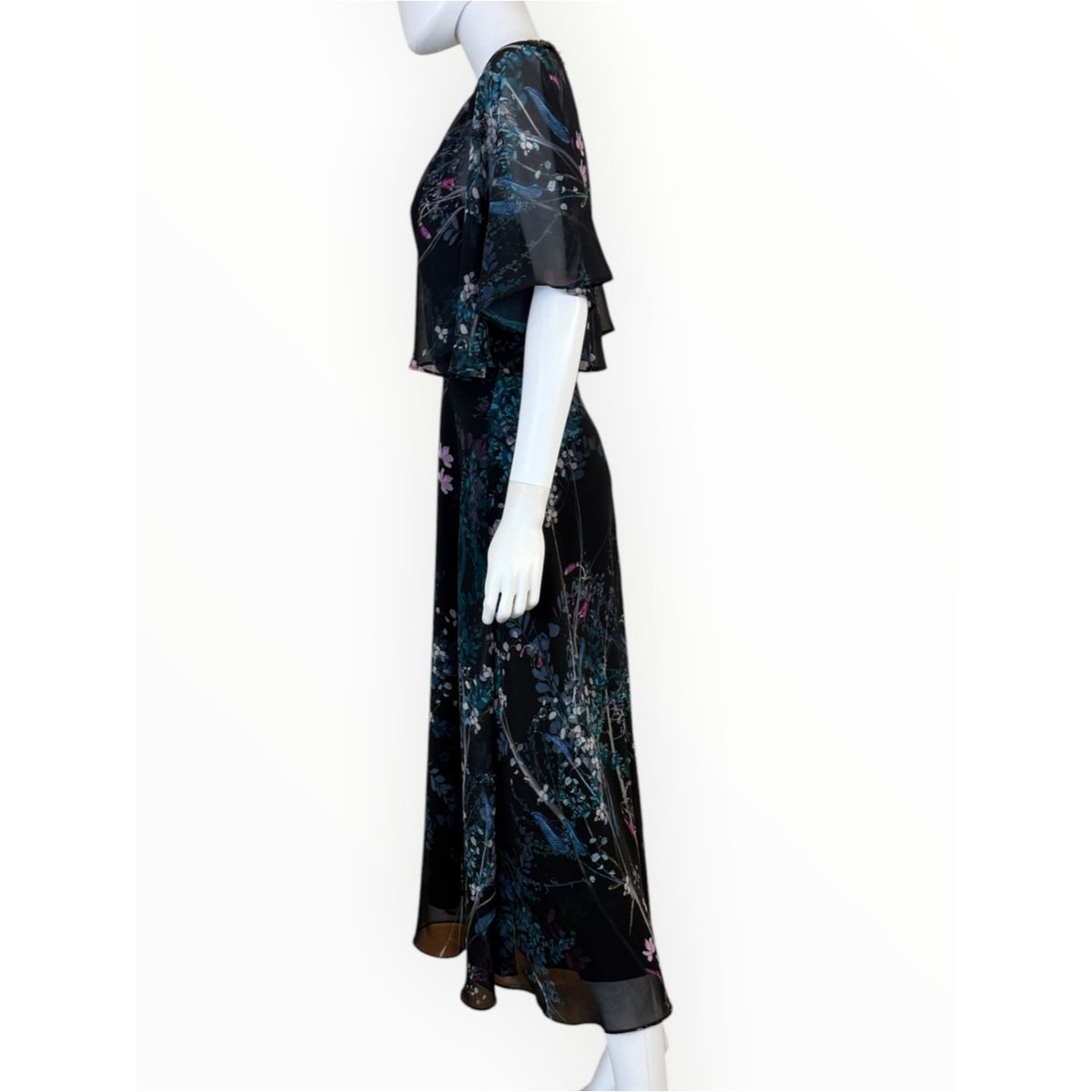 Teri Jon by Rickie Freeman NWT Black Floral Chiffon Capelet Dress Size 4