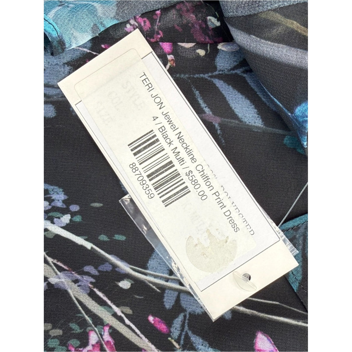 Teri Jon by Rickie Freeman NWT Black Floral Chiffon Capelet Dress Size 4