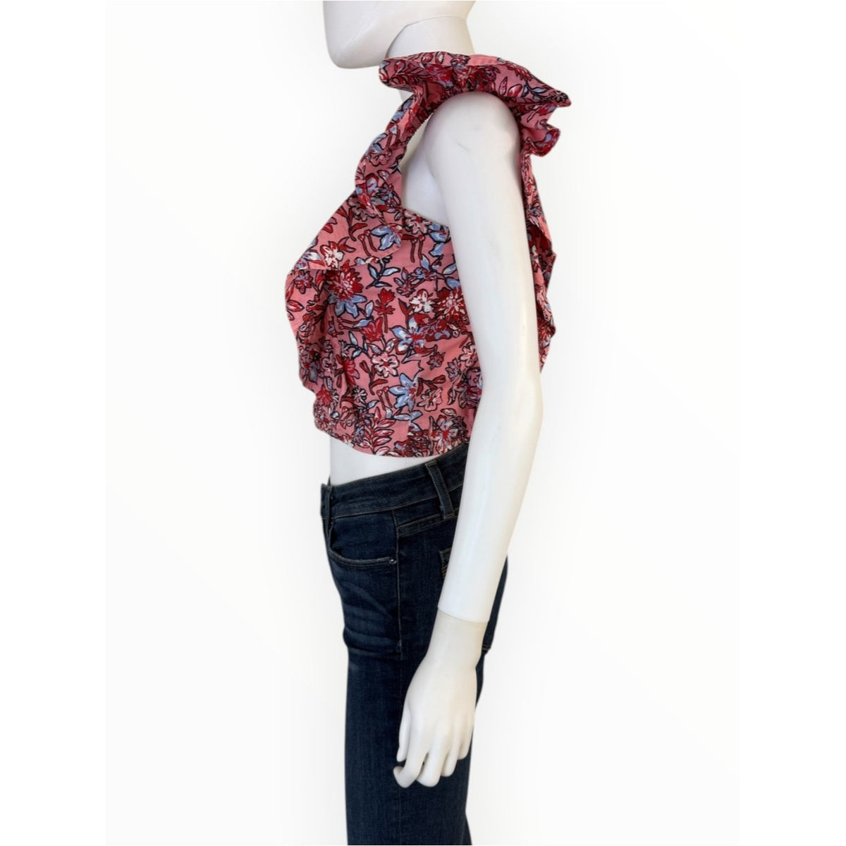 French Connection 100% Cotton Fontini Rhodes Floral Smocked Ruffle Crop Top Size XS