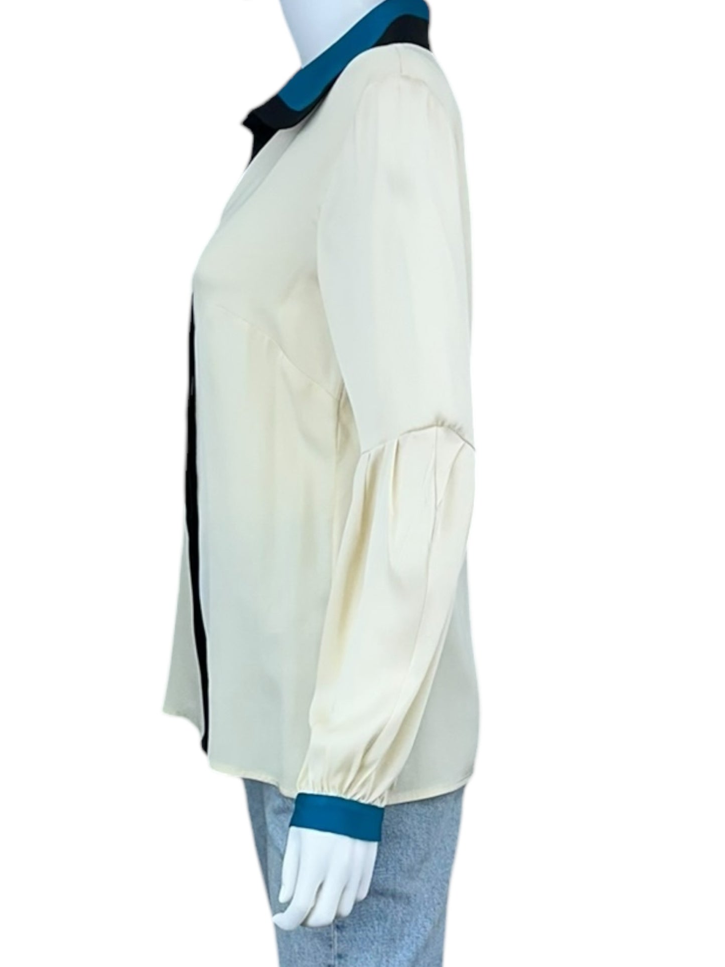 MILLY Cream Silk Button-Down Shirt Size 8