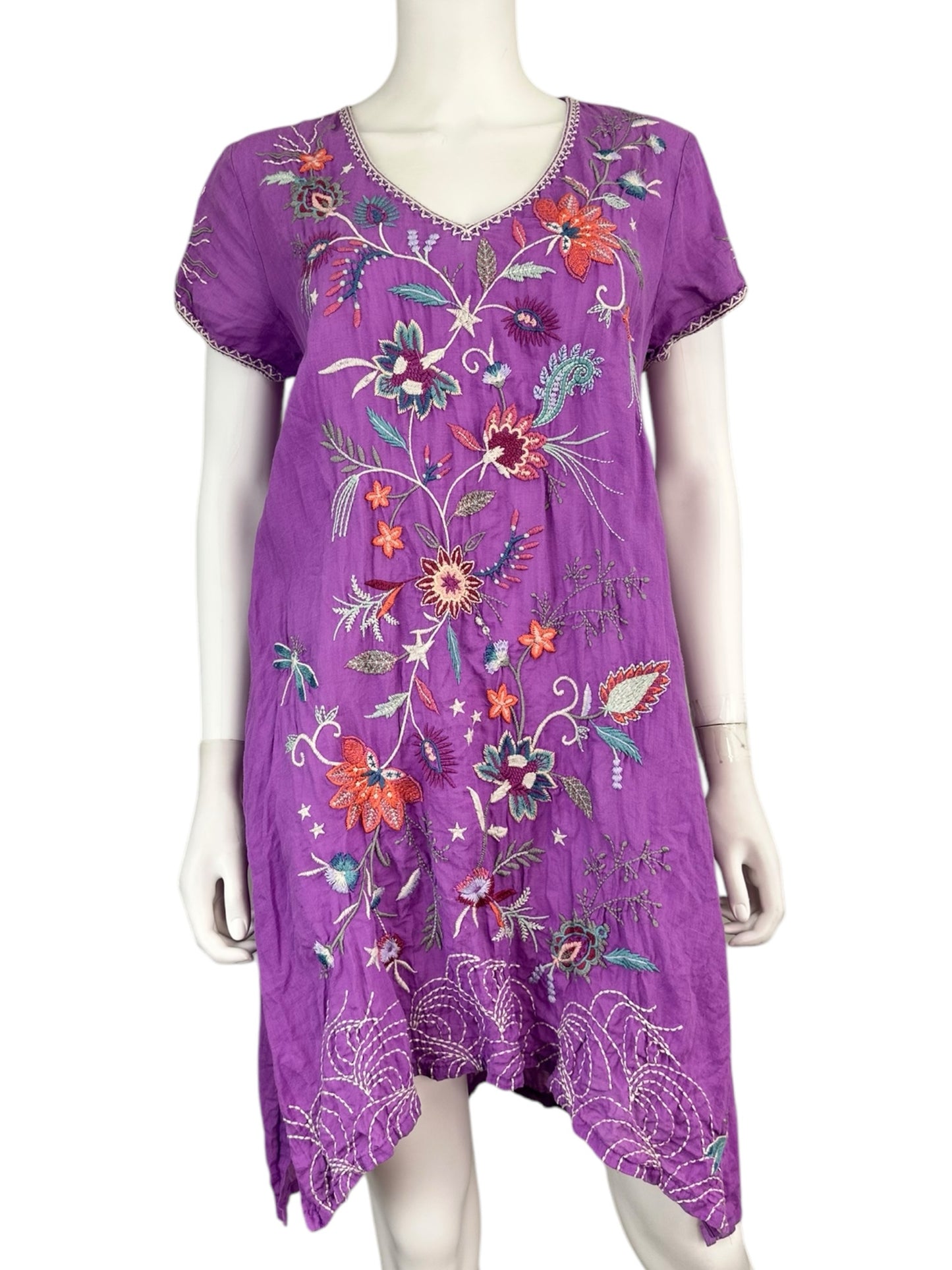 Johnny Was Purple Embroidered Dress Size M