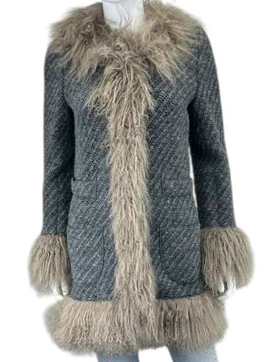 DOLCE & GABBANA Gray Mongolian Lamb Peacoat Size 42