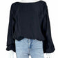 anthropologie Black Satin Balloon Blouse Size XS