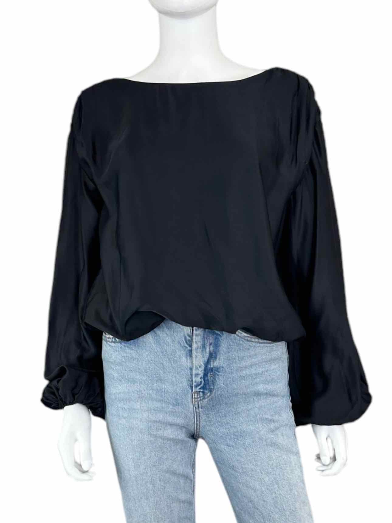 anthropologie Black Satin Balloon Blouse Size XS