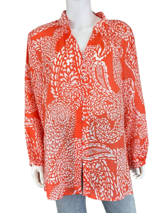 Chico's NWT Orange Mosaic Paisley Ramie Shirt Size XL