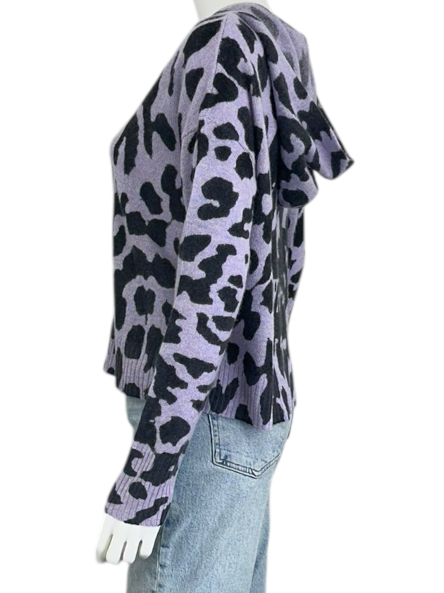 SKULL CASHMERE 100% Purple Leopard Print Story Size S