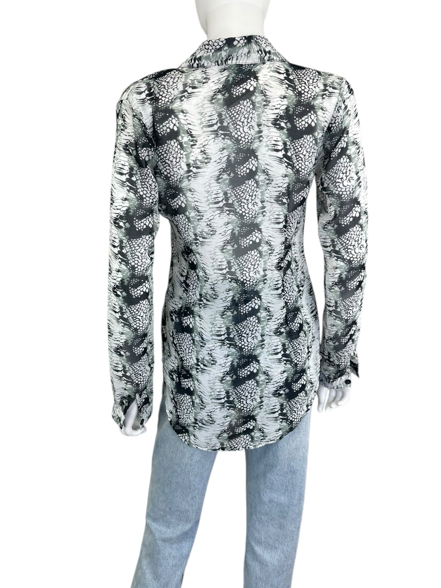 Cabi Black And White Sheer Button-Down Size XS