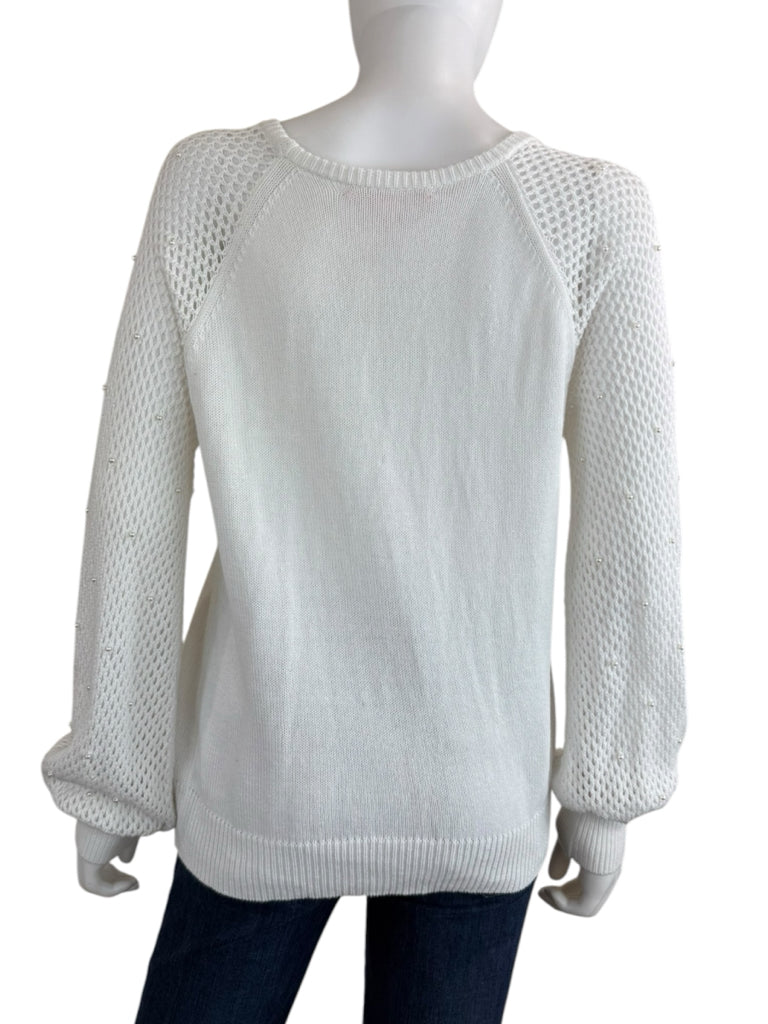 Lilly Pulitzer White 100% Cotton Open Stitch Sweater Size L