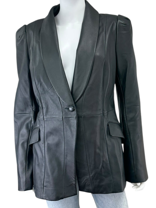 PAIGE Black Genuine Leather Blazer Size 10