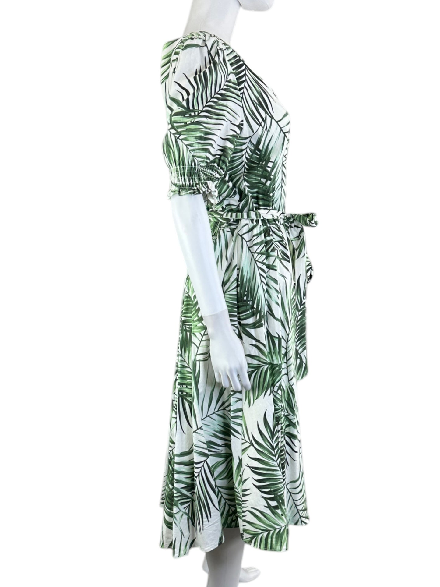 ALEX MARIE Green Palm Print Midi Dress Size L