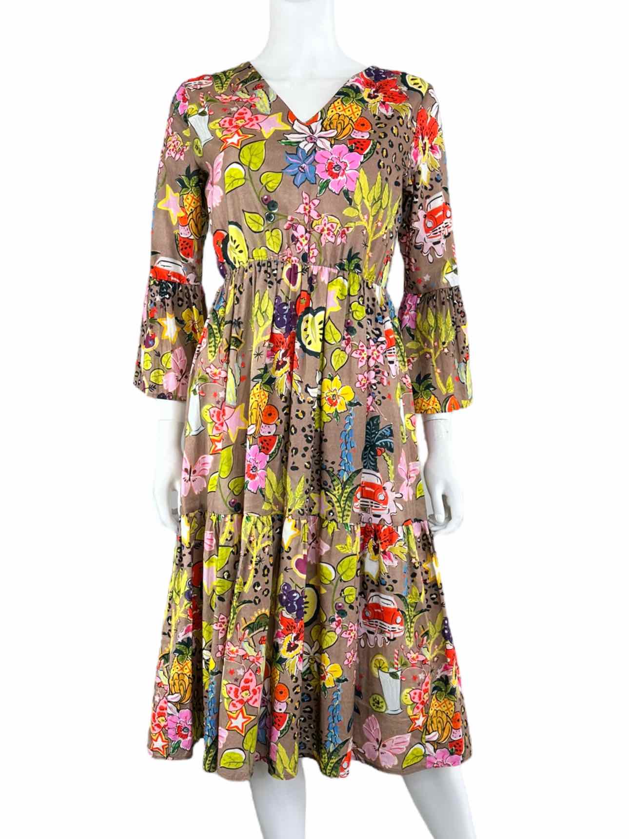 VILAGALLO Brown Floral Dress Size 10