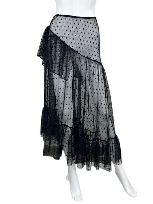 Free People Black mesh Polka Dot Ruffle Maxi Skirt Size XS