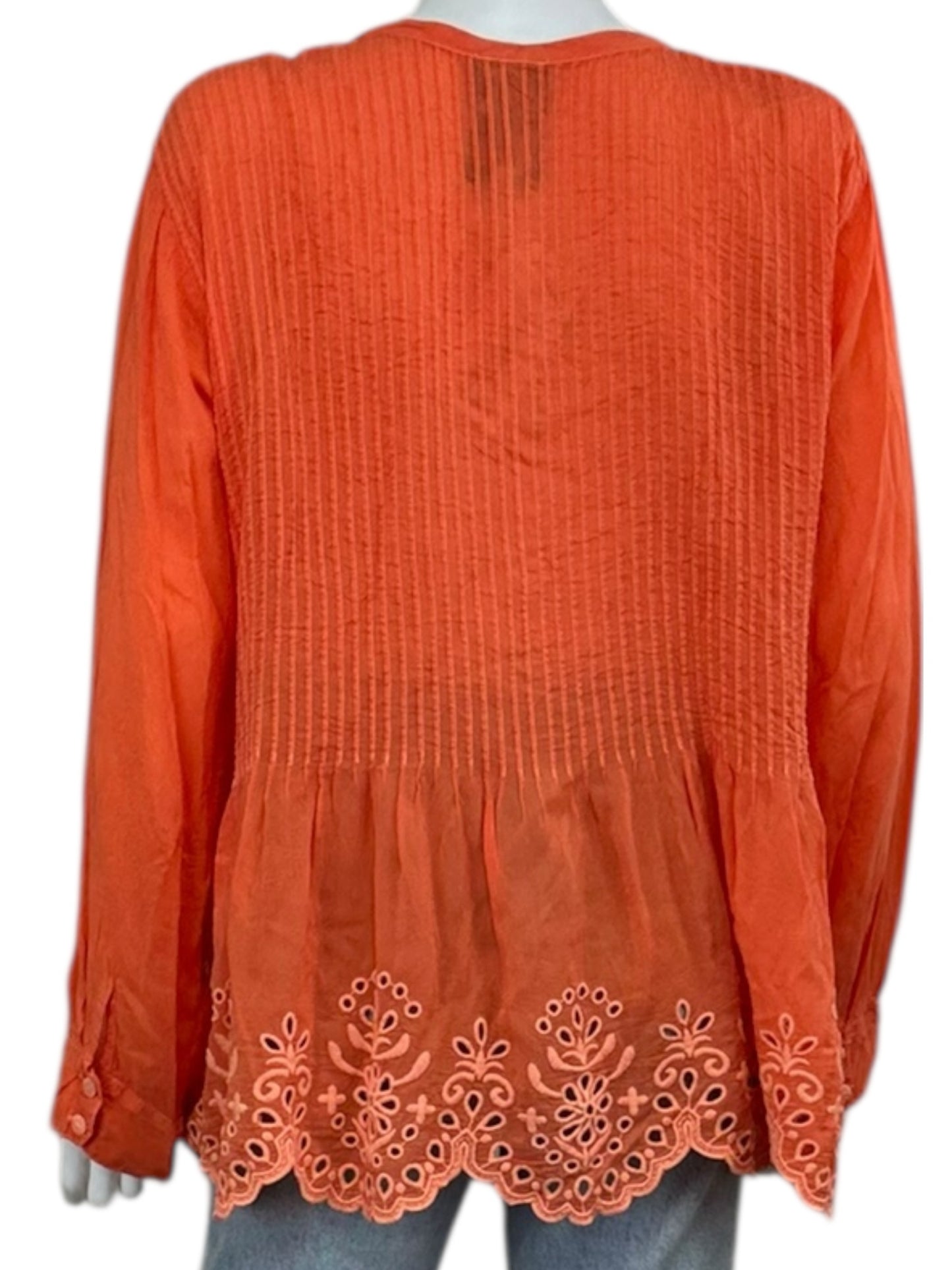 Johnny Was Orange Eyelet Trim Blouse Size L