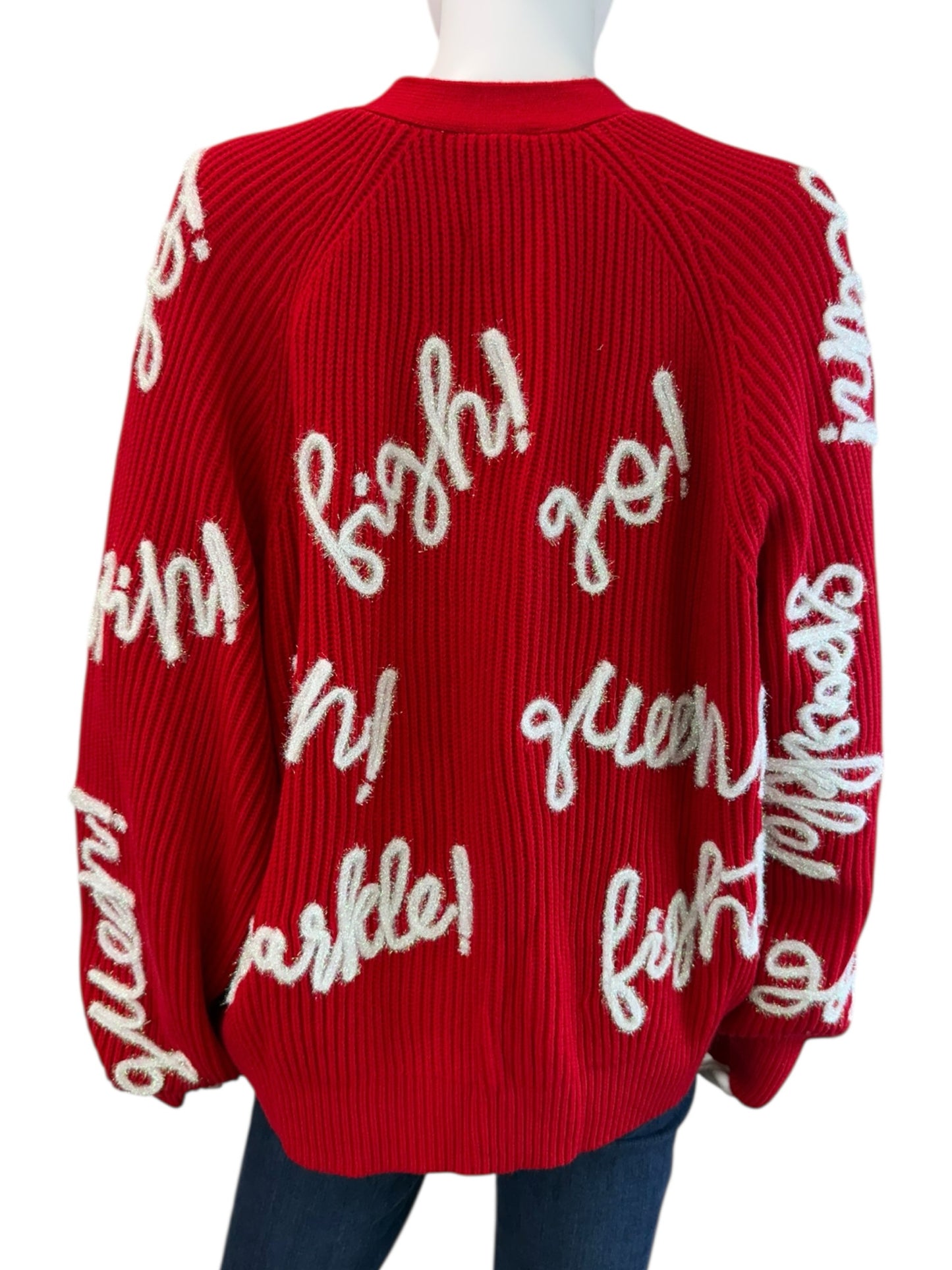 Queen of Sparkles Red Go Fight Win Sweater Cardigan Size L