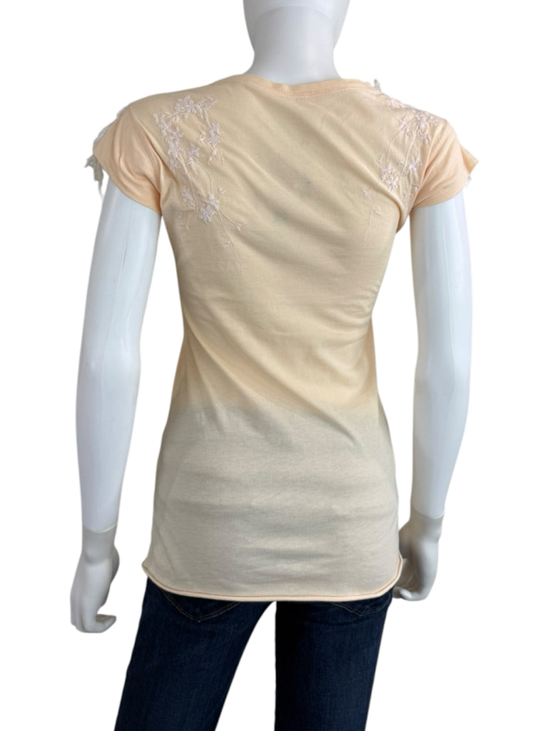 Johnny Was Peach 100% Cotto Embroidered Knit Top Size S