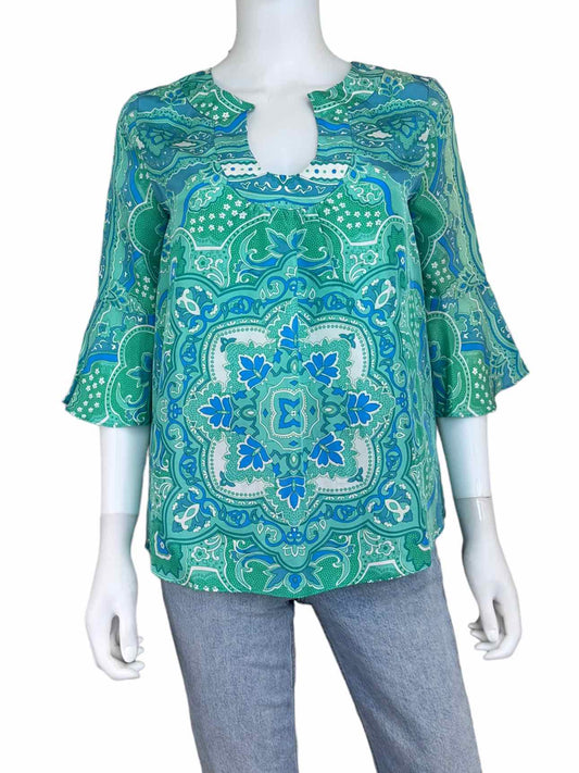 CALYPSO Green Paisly Silk Print Blouse Size XS