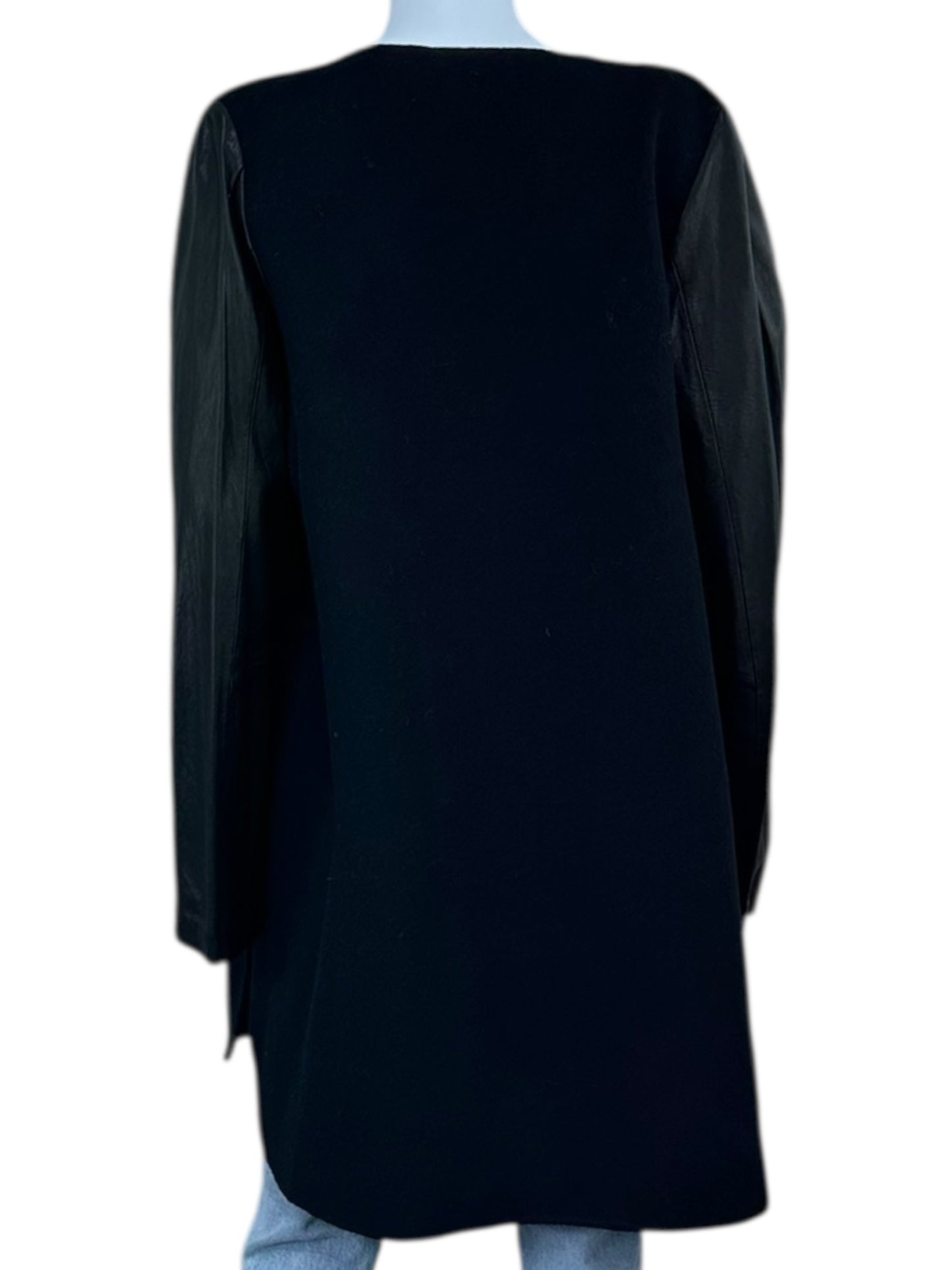 Vince Black Wool Leather Sleeve Coat Size L