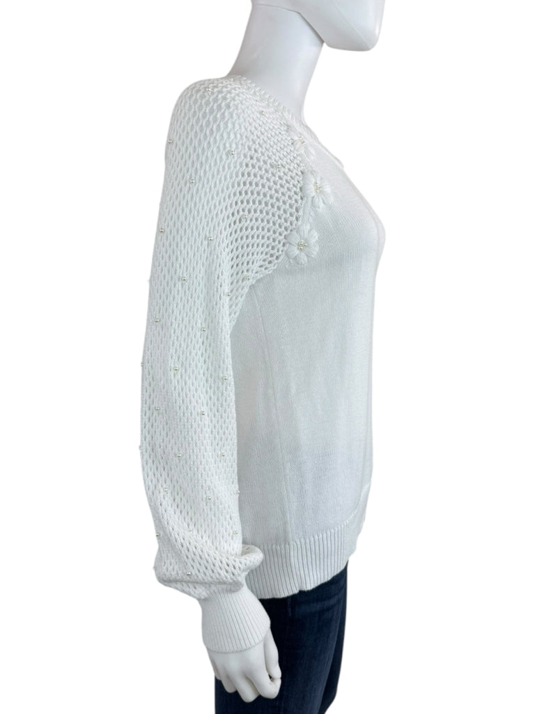 Lilly Pulitzer White 100% Cotton Open Stitch Sweater Size L