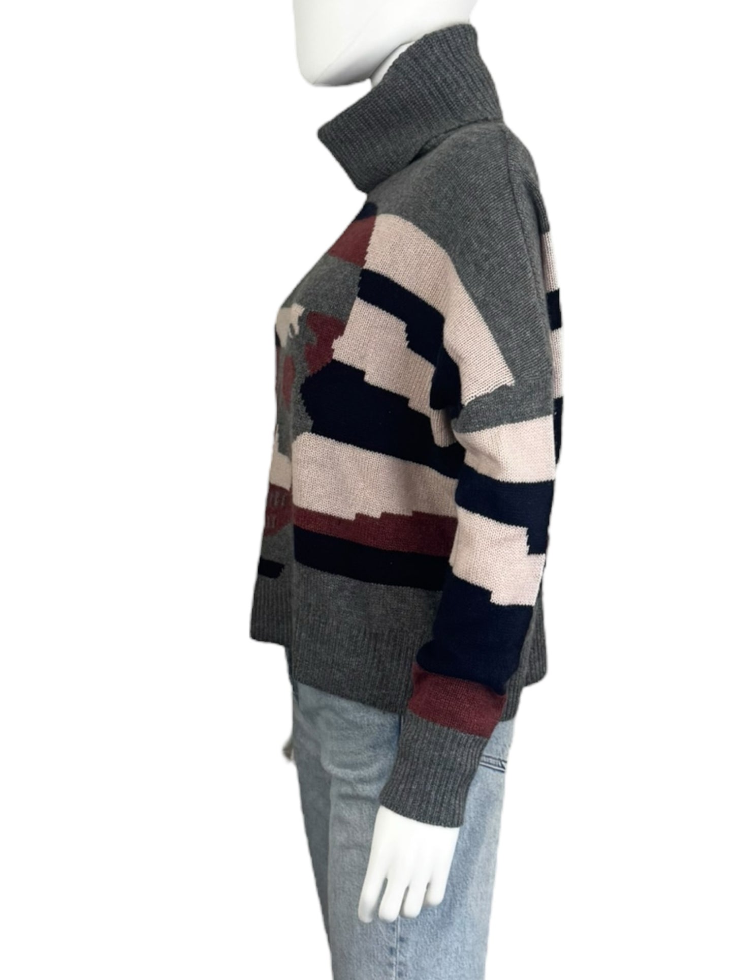 SKULL CASHMERE Striped Skull Graphic Turtleneck Sweater Size XS