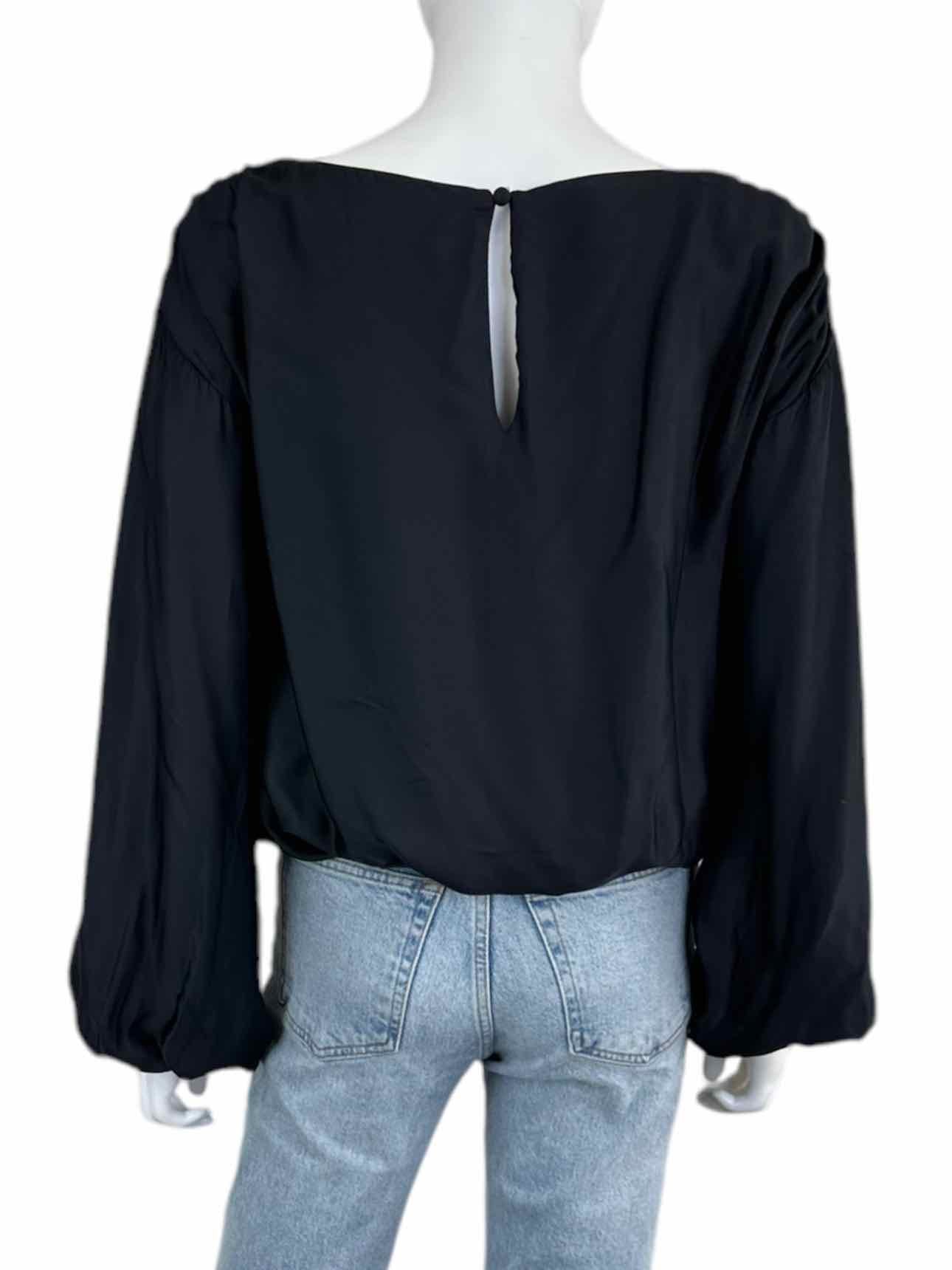 anthropologie Black Satin Balloon Blouse Size XS