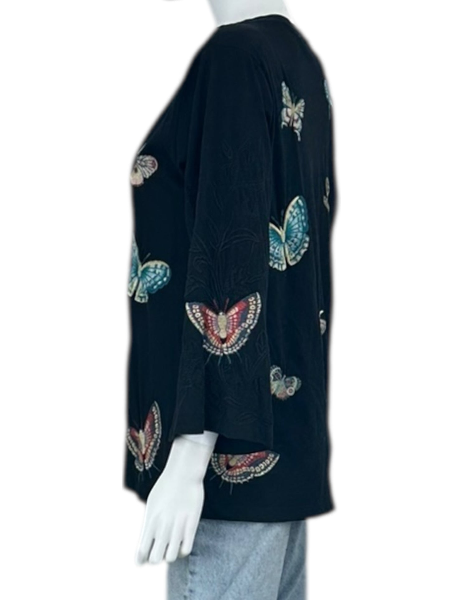 Johnny Was Black Butterfly Knit Top Size M