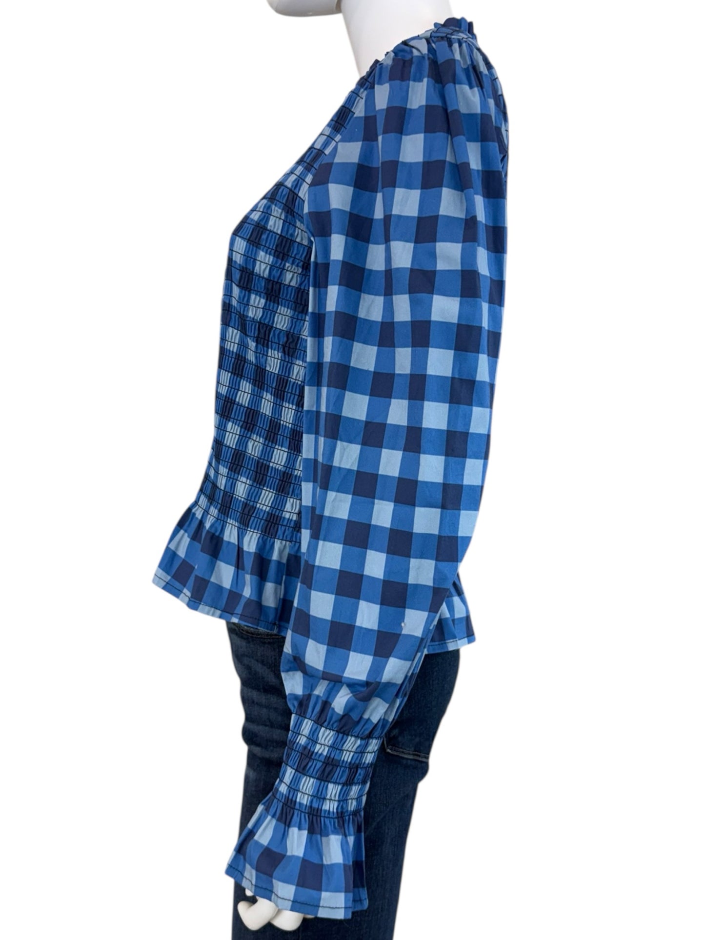 MIND TRAVELER NWT Blue Gingham Check Chia Blouse Size L