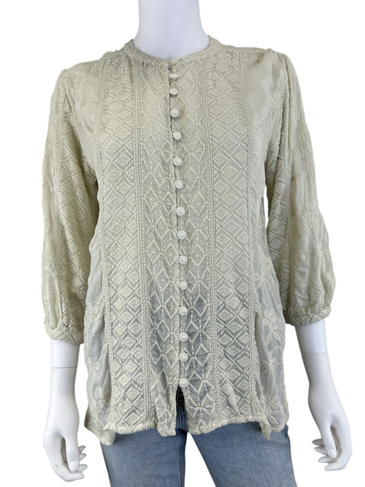 Johnny Was Cream Floral Button-Down Shirt Size XS