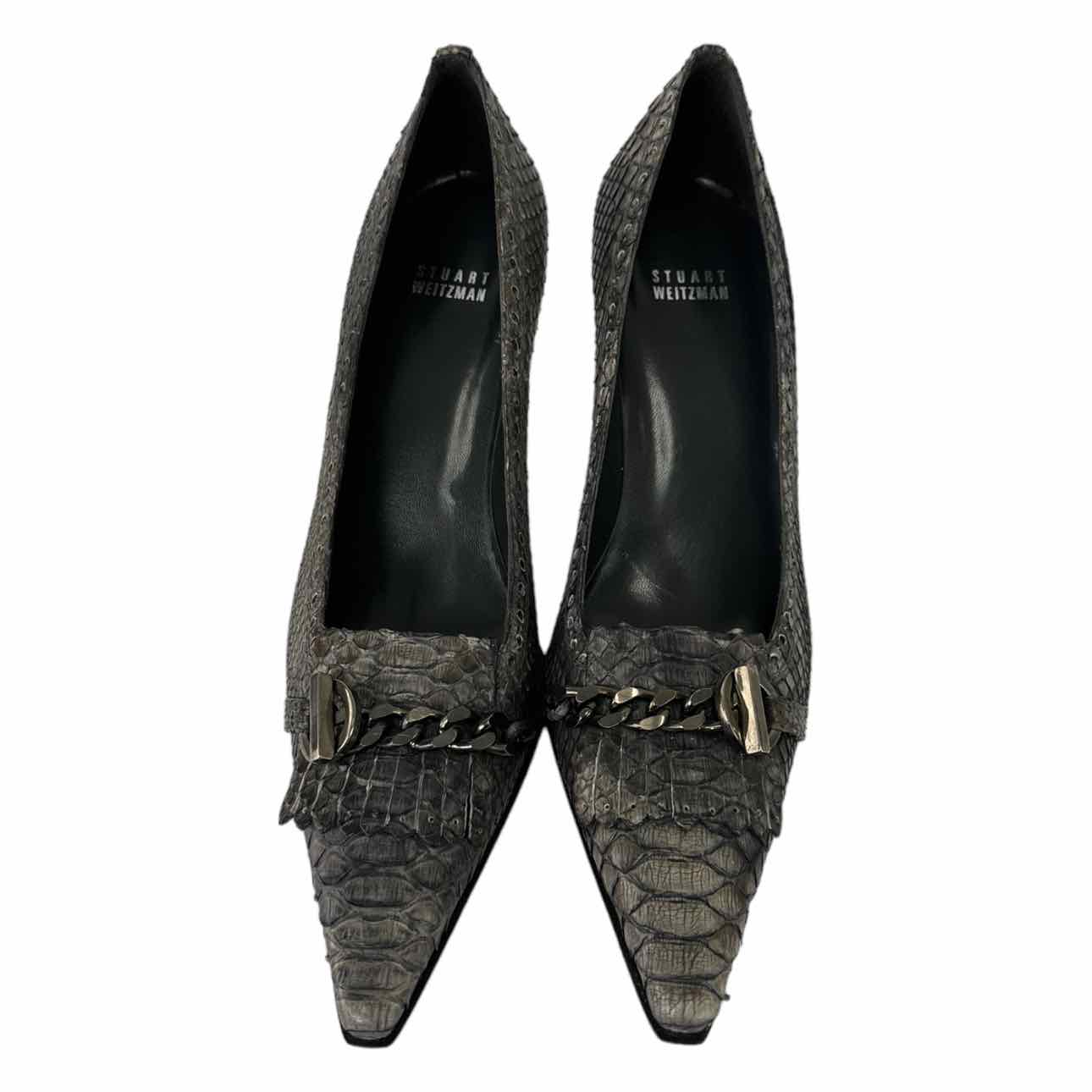 Stuart Weitzman Gray Leather KILT Snake Print Pumps Size 9